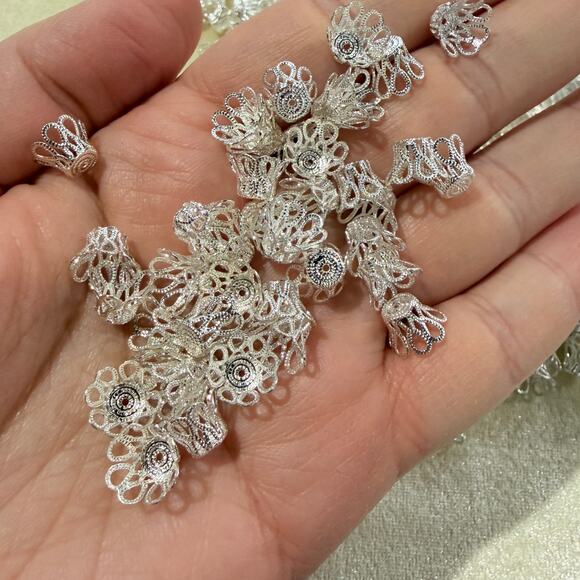 Other - Huge Lot! 610pcs, Bead Caps, Silver-plated Brass, 9x6mm basket, fits 9-11mm bead